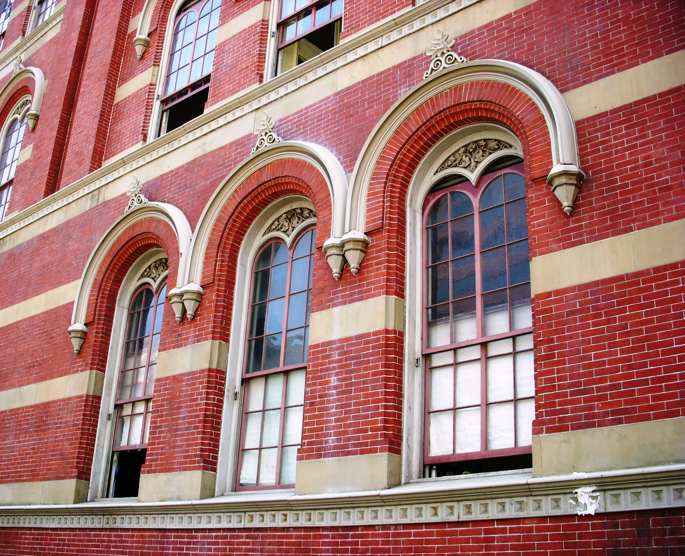 closeup of windows at the front of school